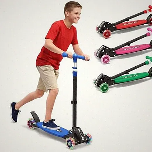 3 Wheel Kids Kick Scooter for Ages 3-12, Lean-to-Steer, Light-Up Age 6-12 Blue