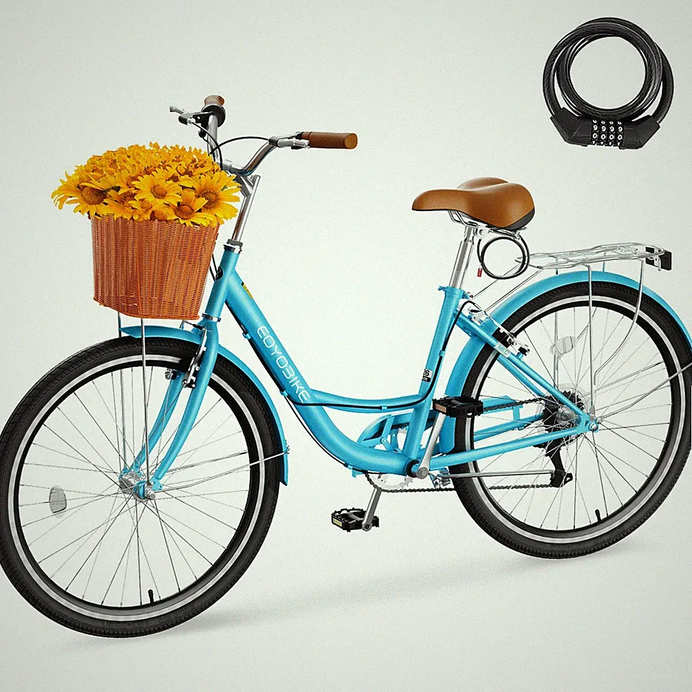 EOYOBIKE 24/26 In Adult Cruiser 7-Speed City Bike Bicycle for Commuting Vacation