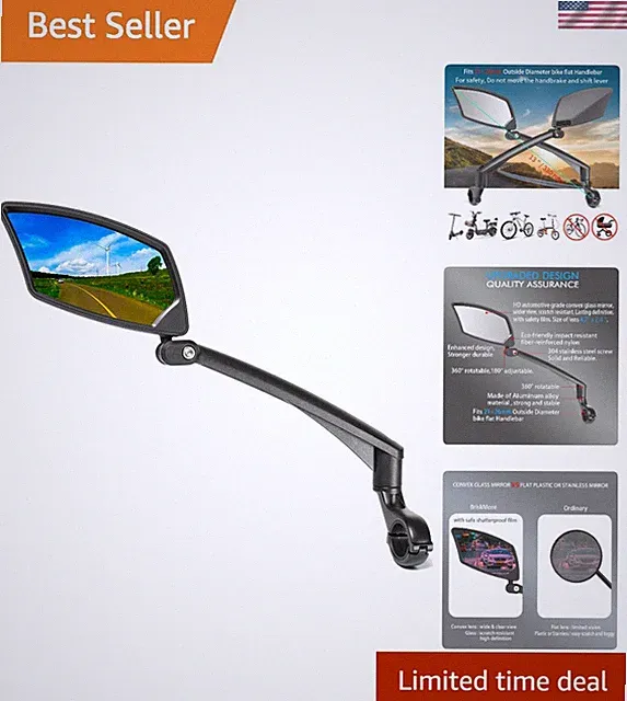 Extended Handlebar Bike Mirror - Foldable & Scratch Resistant Design