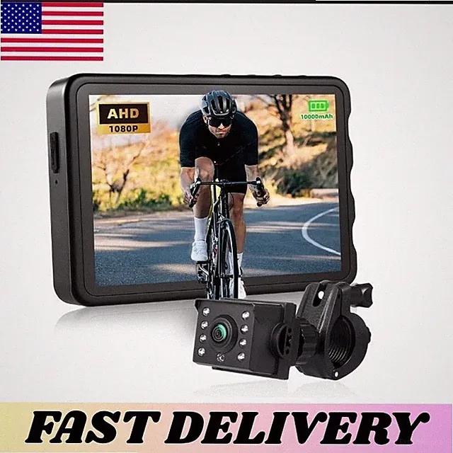Fitense Bike Rear View Camera 5in HD 1080P Display Night Vision 10000mAh