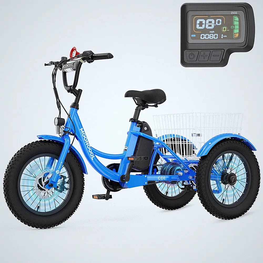 MOPHOTO Blue Kids Electric Tricycle 16 In3 Wheel Electric Bike Cruiser Bicycle
