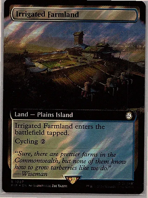 MTG Fallout Extended Art Surge Foil #1027 Irrigated Farmland Rare Cycle Land