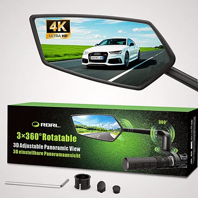 RBRL Bike Mirror, 3D Adjustable Arm for Extended Reach, Aluminum Alloy Anti-s...